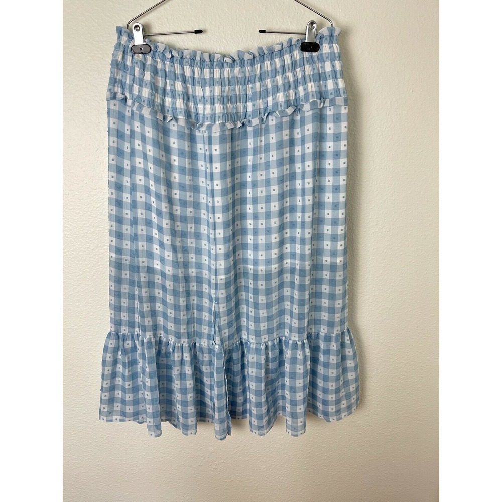 Topshop NEW Gingham Smocked Tiered Midi Skirt Size 12 Blue White Checked Women's - Picture 3 of 8